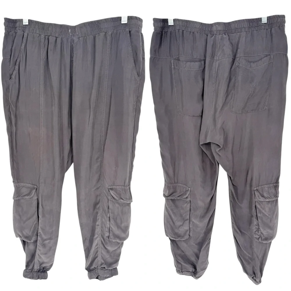 Johnny Was Ramble Pull-On Cupro Cargo Jogger Pants Grey Size‎ M Coastal Grandma